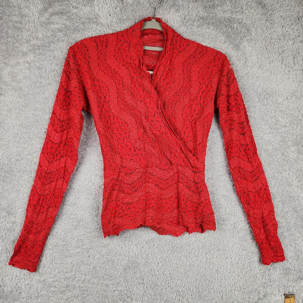 Vintage Hanky Panky Blouse Womens Large Red Lace Sheer Wrap Top Fairycore Boho